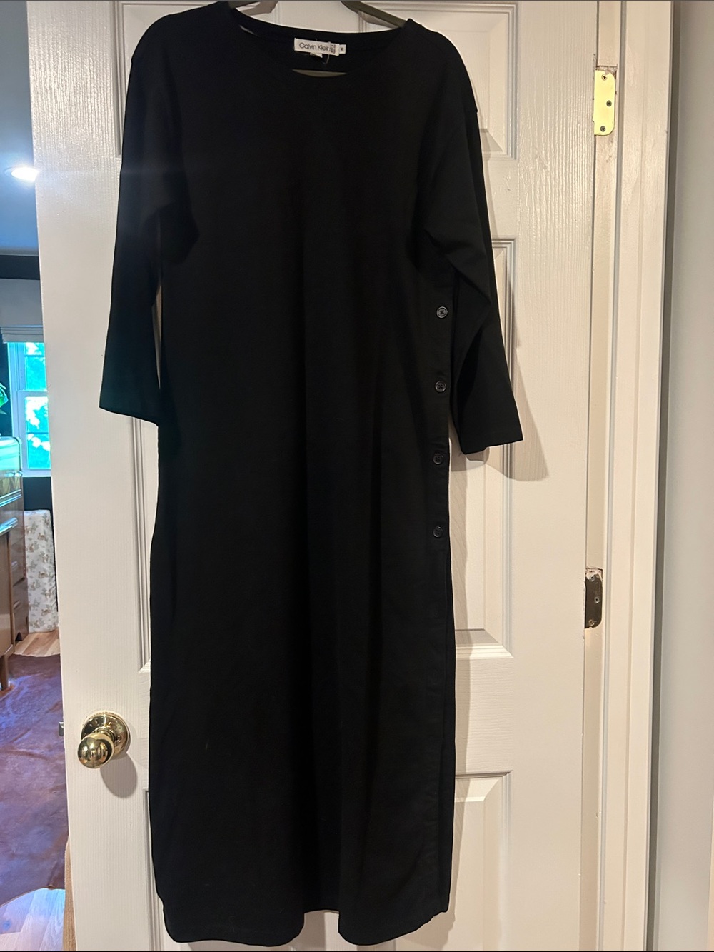 Vintage Calvin Klein Black Long Sleeve Dress with Side Buttons
